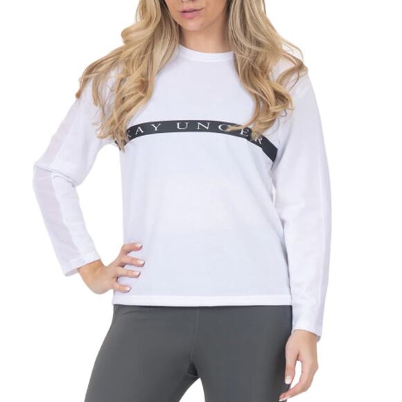 Kay Unger Performance Mesh Top Size M White French Terry Long Sleeve Casual - Picture 1 of 15